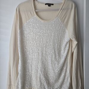 Tommy Bahama Cream Sequin Long Sleeve Top. WITH FLAW. Size Large